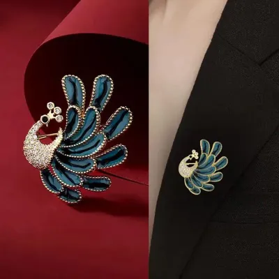 Blue Peacock Design Hijab Brooch / Pin